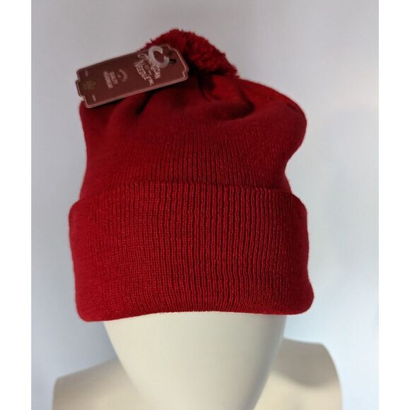 Red Knit Beanie American Needle Cuffed Pom Hat - Picture 7 of 9